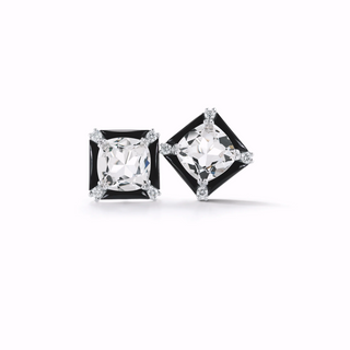 Seaman Schepps 18K White Gold Carré Earrings in Crystal, Onyx, & Diamond