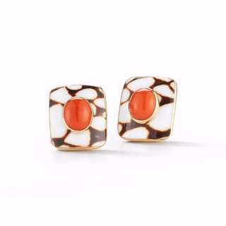 Seaman Schepps 18K Marble Cone Shell Earrings with Coral