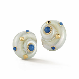 Seaman Schepps 18K Umbonium Shell Earrings with Blue Aventurine