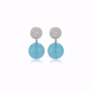 Seaman Schepps 18K White Gold Boule Earrings in Diamond & Aquamarine