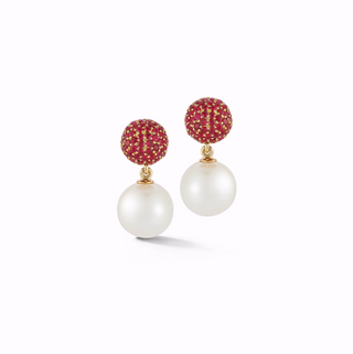 Seaman Schepps 18K Boule Earrings in Ruby & Pearl