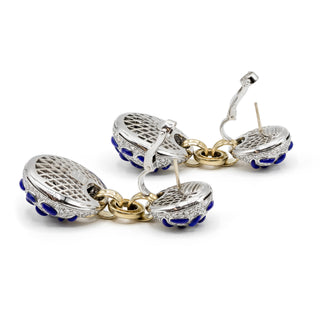 Estate Ambrosi 18K Gold Lapis Lazuli & Diamond Pave Ball Drop Earrings