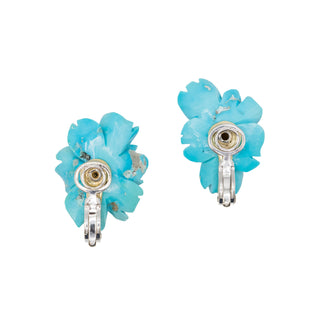 Mid-Century 18K Gold Carved Turquoise Flower Earrings with Diamonds