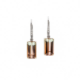 18K Gold Two Tone Bi-Color Tourmaline Drop Earrings with Diamonds