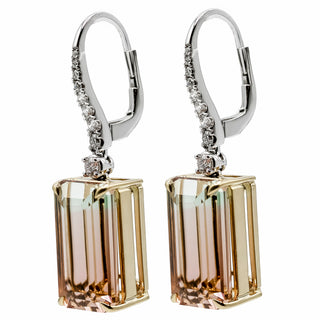 18K Gold Two Tone Bi-Color Tourmaline Drop Earrings with Diamonds