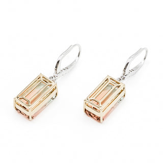 18K Gold Two Tone Bi-Color Tourmaline Drop Earrings with Diamonds