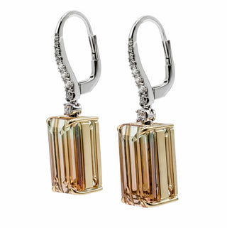 18K Gold Two Tone Bi-Color Tourmaline Drop Earrings with Diamonds