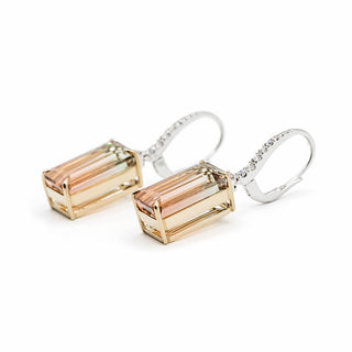18K Gold Two Tone Bi-Color Tourmaline Drop Earrings with Diamonds