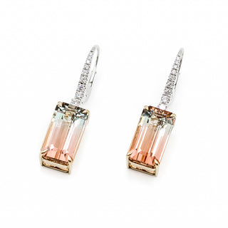 18K Gold Two Tone Bi-Color Tourmaline Drop Earrings with Diamonds