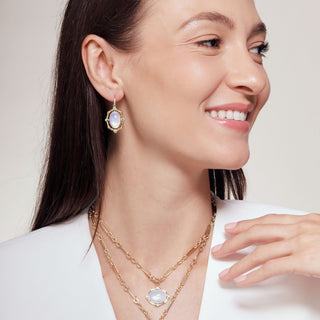 Syna 18K Gold Moon Quartz Drop Earrings with Tsavorites