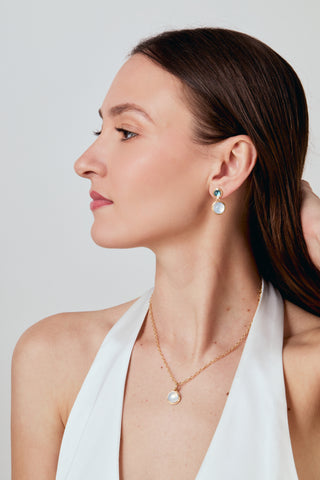 Syna 18K Gold Cirra Double Drop Earrings with Blue Topaz & Moon Quartz