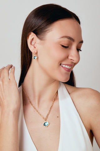 Syna 18K Gold Axia Oval Drop Earrings in Blue Topaz