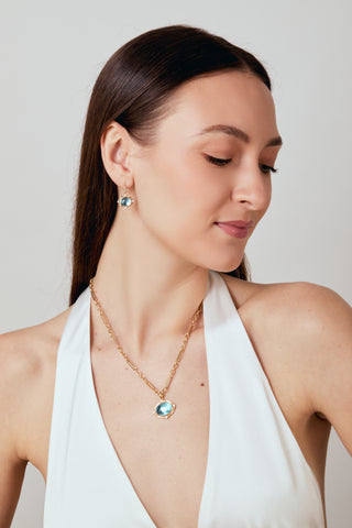 Syna 18K Gold Axia Oval Drop Earrings in Blue Topaz