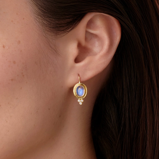Temple St. Clair 18K Gold Small Blue Moonstone Classic Temple Earrings