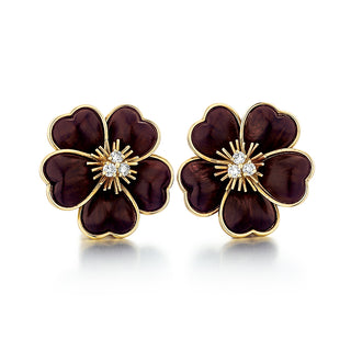 Estate Van Cleef & Arpels 18K Gold Wood and Diamond Clematis Earrings
