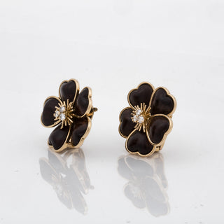 Estate Van Cleef & Arpels 18K Gold Wood and Diamond Clematis Earrings