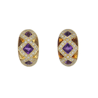Estate 18K Gold Multi Gemstone and Diamond Earrings