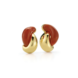 Seaman Schepps 18K Half Link Carnelian Clip Earrings
