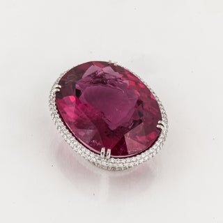 Estate 18K White Gold Rubellite Tourmaline Drop Pendant with Diamonds