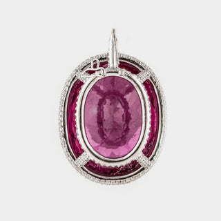 Estate 18K White Gold Rubellite Tourmaline Drop Pendant with Diamonds