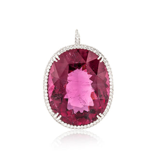 Estate 18K White Gold Rubellite Tourmaline Drop Pendant with Diamonds