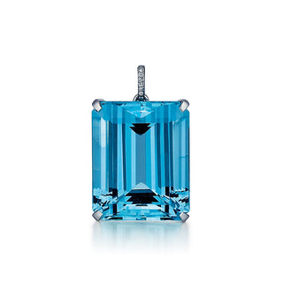 Estate Platinum Emerald-Cut Aquamarine Pendant with Diamonds