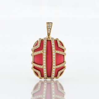 Estate DiModolo 18K Gold Favola Coral & Diamond Cage Pendant