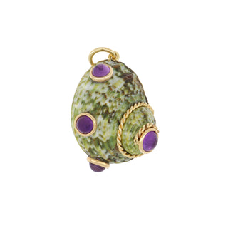 Mazza 14K Gold Green Shell Pendant with Amethysts