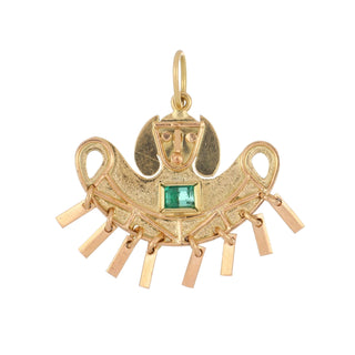 Estate 18K Gold Modernist Figural Charm with Emerald