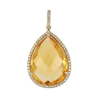 Estate 14K Gold Citrine Drop Pendant with Diamonds