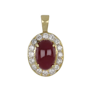 18K Cabochon Ruby & Diamond Halo Pendant