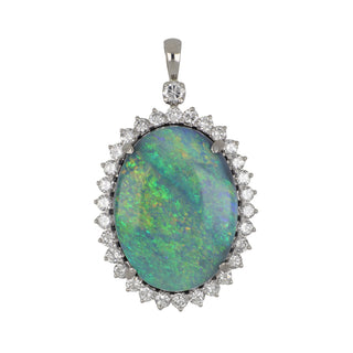 Mid-Century Black Opal and Diamond Pendant