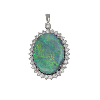Mid-Century Black Opal and Diamond Pendant