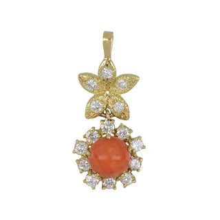 Estate Cora & Diamondl Flower Pendant
