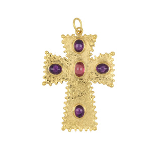 Vintage Jean Mahie 22K Gold Amethyst & Tourmaline Cross