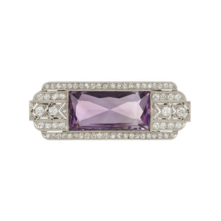 Art Deco Amethyst & Diamond Openwork Pendant in Platinum & 18K