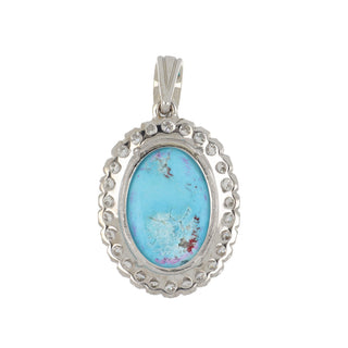 Vintage 1970s 18K White Gold Cabochon Turquoise Drop Pendant with Diamonds