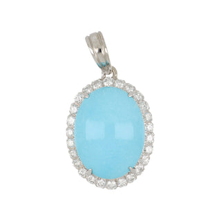 Vintage 1970s 18K White Gold Cabochon Turquoise Drop Pendant with Diamonds