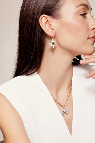 Syna 18K Gold Moon Quartz Flower Pendant with Peridot