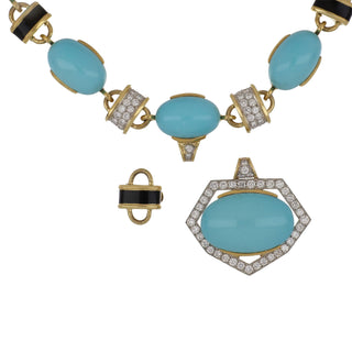 Vintage David Webb Manhattan Minimalism Turquoise Necklace with Diamonds