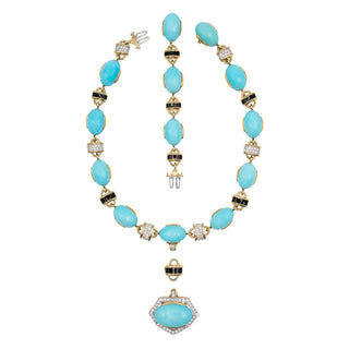 Vintage David Webb Manhattan Minimalism Turquoise Necklace with Diamonds