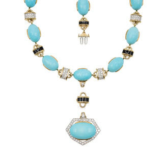 Vintage David Webb Manhattan Minimalism Turquoise Necklace with Diamonds
