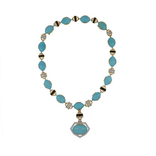 Vintage David Webb Manhattan Minimalism Turquoise Necklace with Diamonds