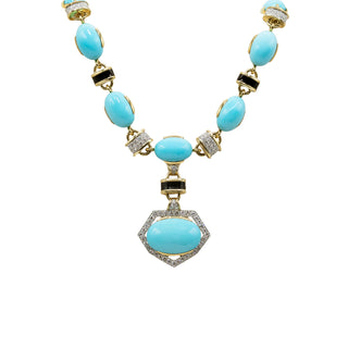 Vintage David Webb Manhattan Minimalism Turquoise Necklace with Diamonds