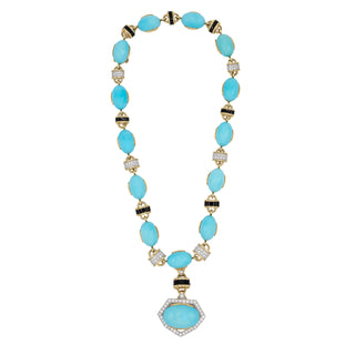 Vintage David Webb Manhattan Minimalism Turquoise Necklace with Diamonds