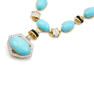 Vintage David Webb Manhattan Minimalism Turquoise Necklace with Diamonds