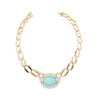 Vintage David Webb 18K Gold Turquoise & Diamond Collar Necklace