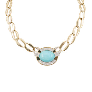 Vintage David Webb 18K Gold Turquoise & Diamond Collar Necklace