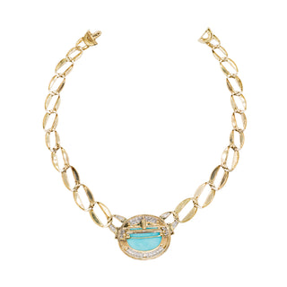 Vintage David Webb 18K Gold Turquoise & Diamond Collar Necklace