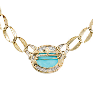 Vintage David Webb 18K Gold Turquoise & Diamond Collar Necklace